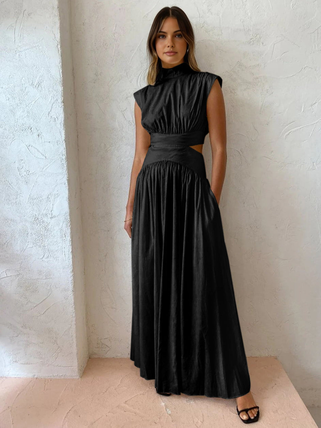 Mock Neck Cutout Maxi Dress in Black — Svelte Chic