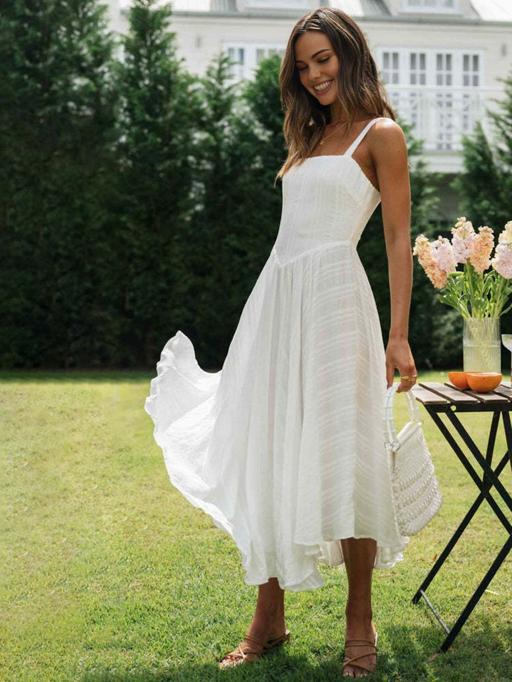 Romantic Cotton Cami Maxi Dress — White Asymmetric in White — Svelte Chic