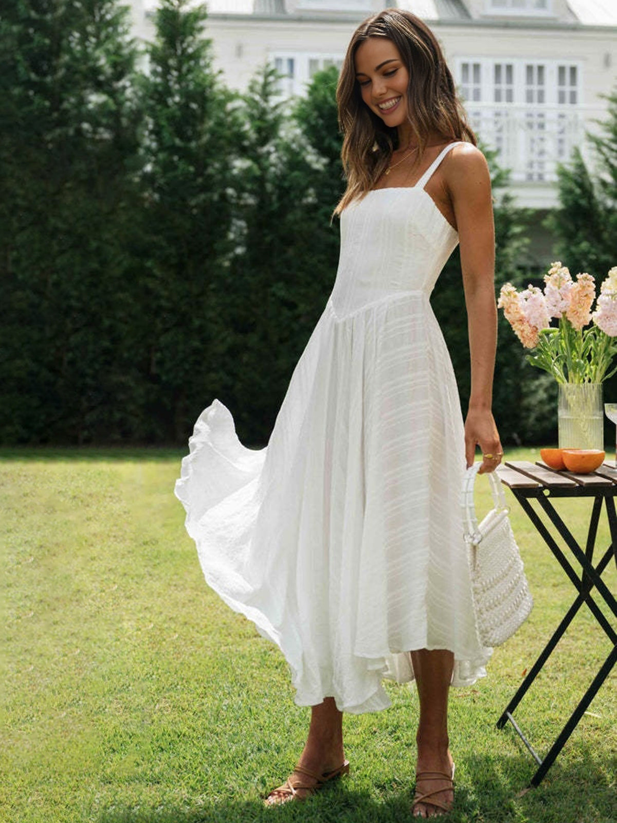 Romantic Cotton Cami Maxi Dress — White Asymmetric in White — Svelte Chic