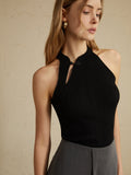Vintage Button Knit Vest — Black in Black — Svelte Chic