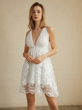 Criss-Cross Double Layer Backless Mini Dress — White Floral in White — Svelte Chic