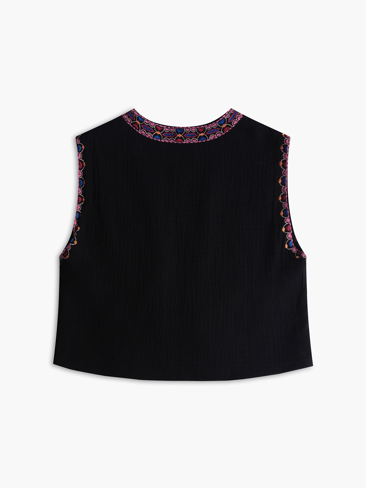 Floral Embroidered Open Front Vest — Black — Svelte Chic