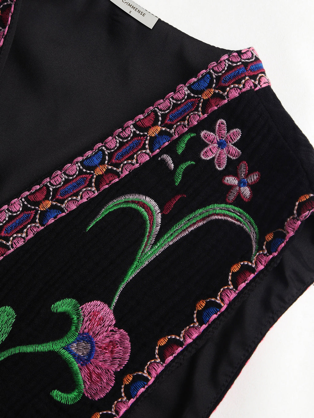Floral Embroidered Open Front Vest — Black — Svelte Chic