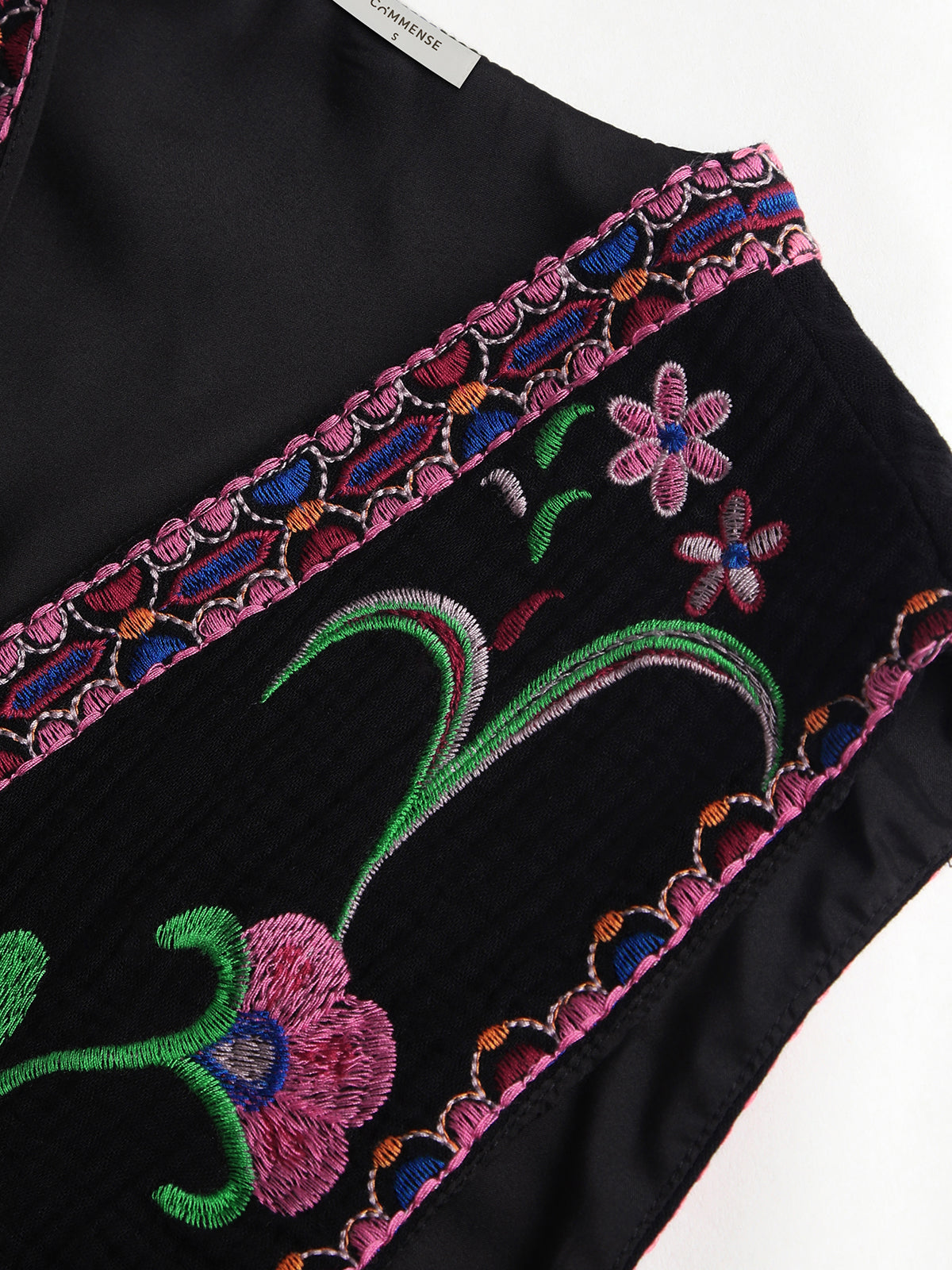 Floral Embroidered Open Front Vest — Black — Svelte Chic