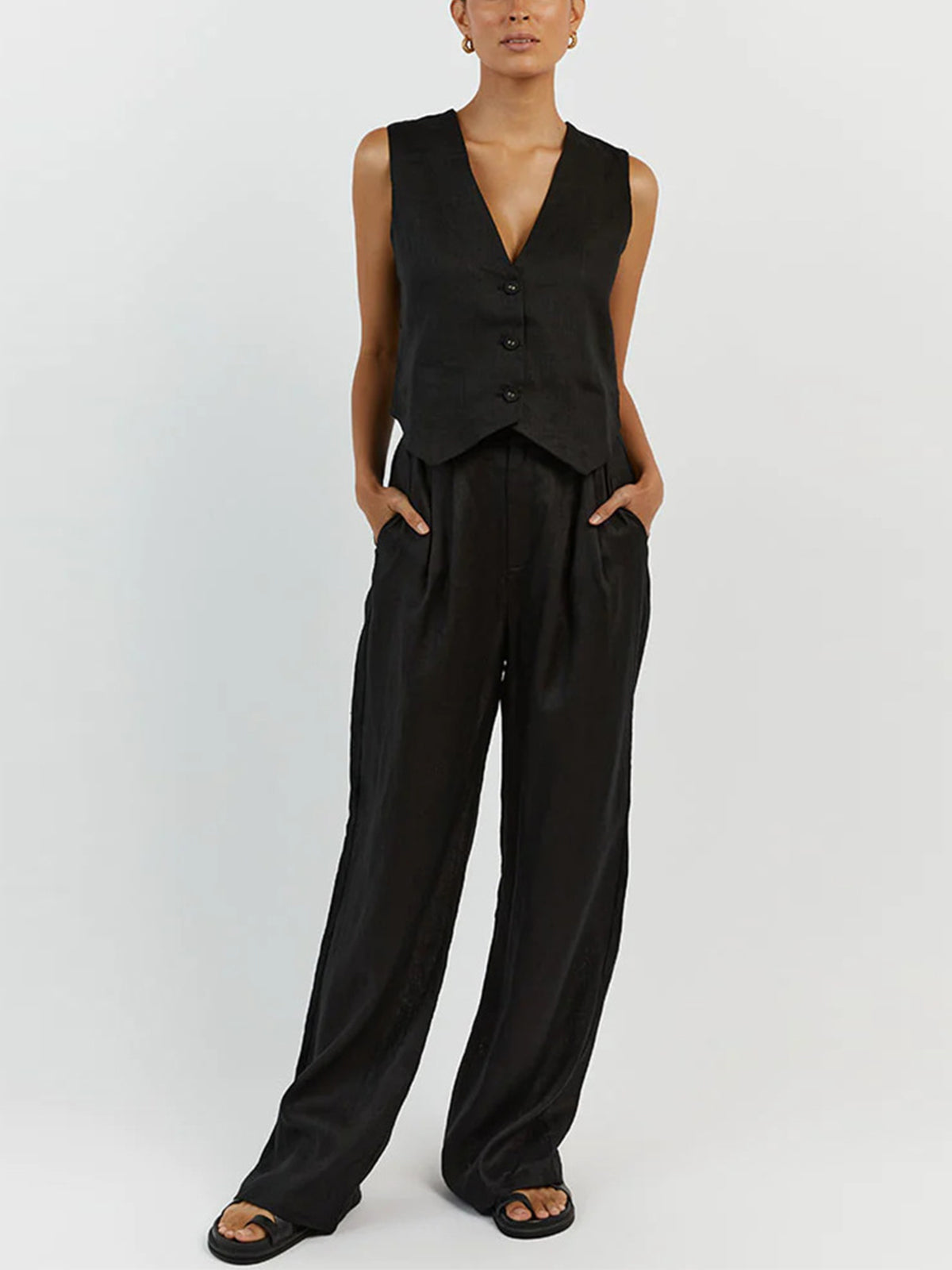 Cotton Trouser Set — Regular Fit in Black — Svelte Chic