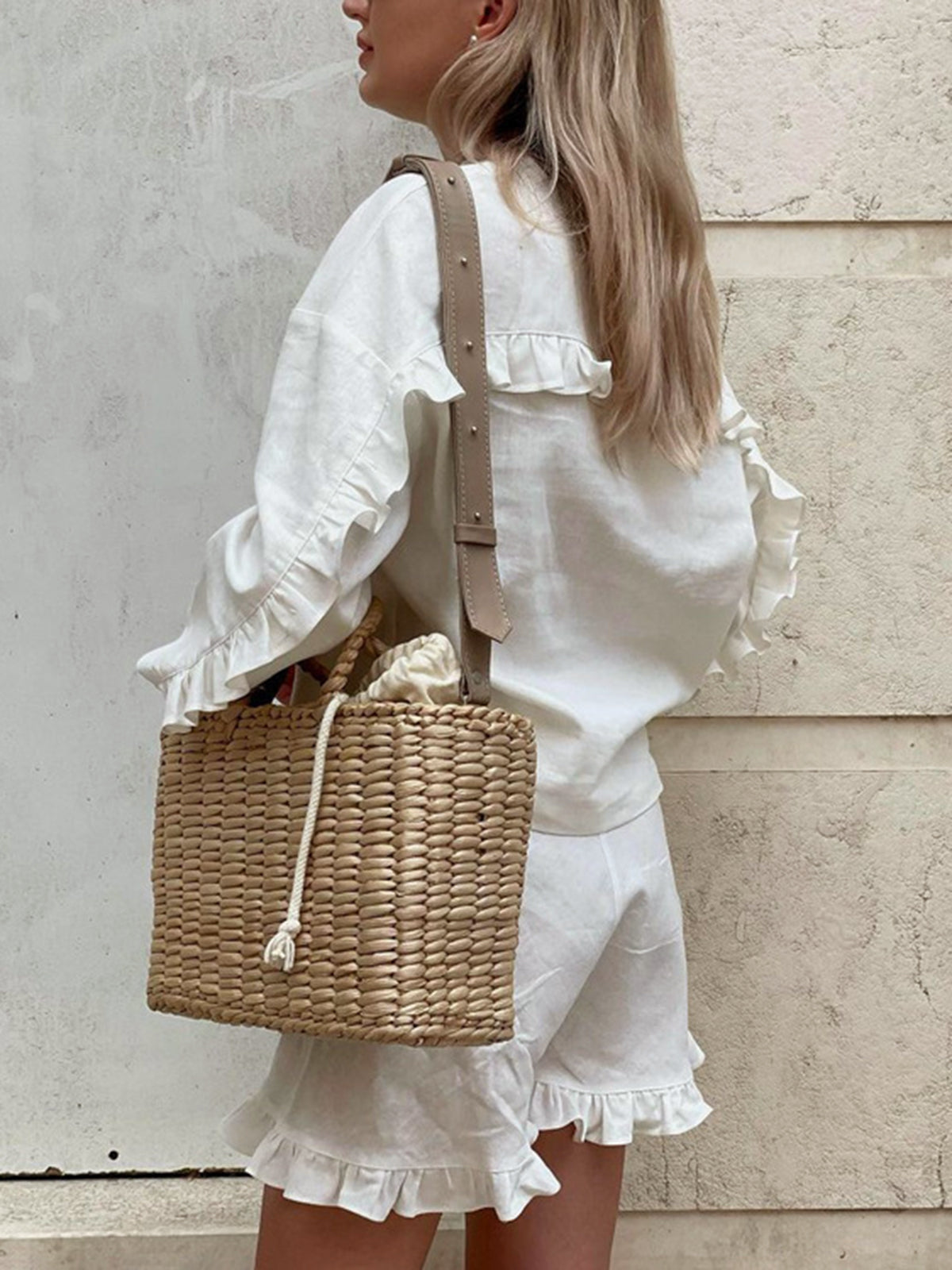 Pure Cotton Ruffle High-Waist Shorts Set — Off-White — Svelte Chic