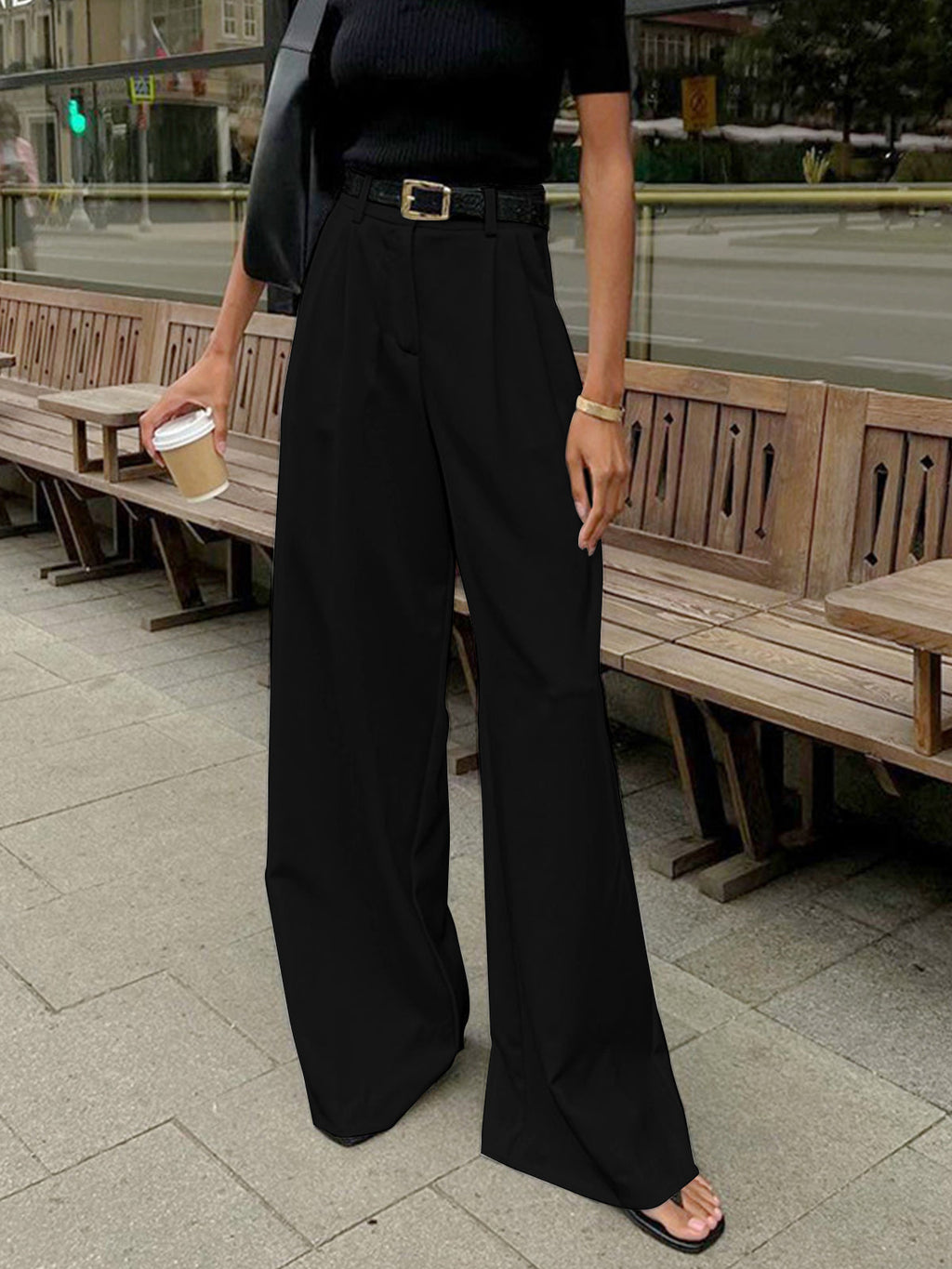 Wide Leg Trousers — White — Svelte Chic