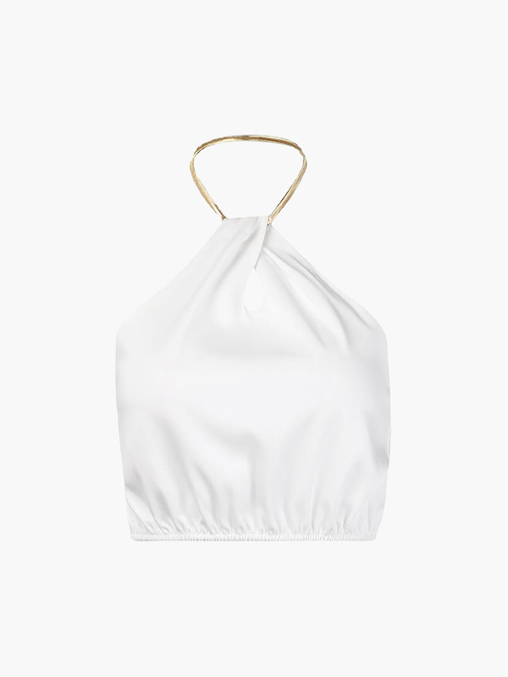 Halter Cropped Sleeveless Top — White Satin — Svelte Chic