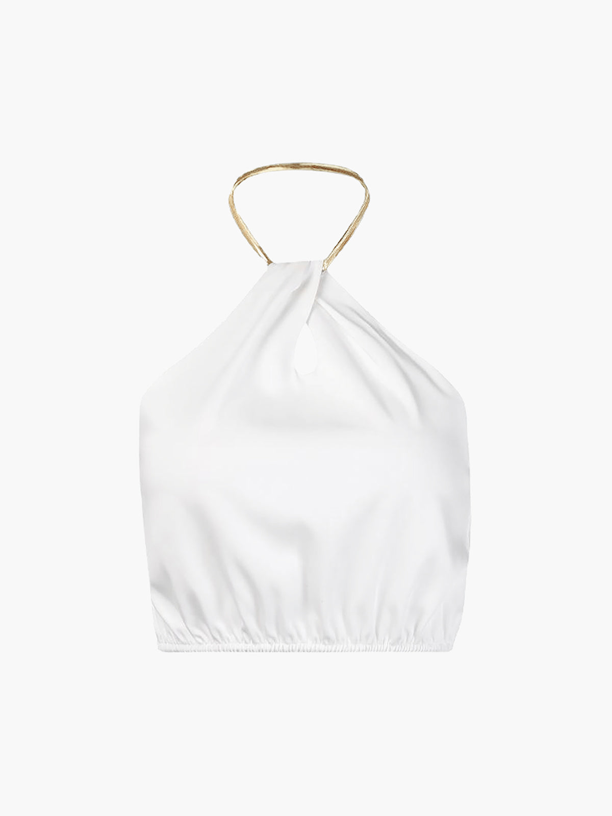 Halter Cropped Sleeveless Top — White Satin — Svelte Chic