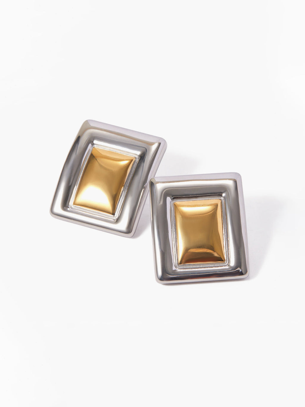Two-Tone Rectangular Earrings — Titanium Steel in Silver — Svelte Chic