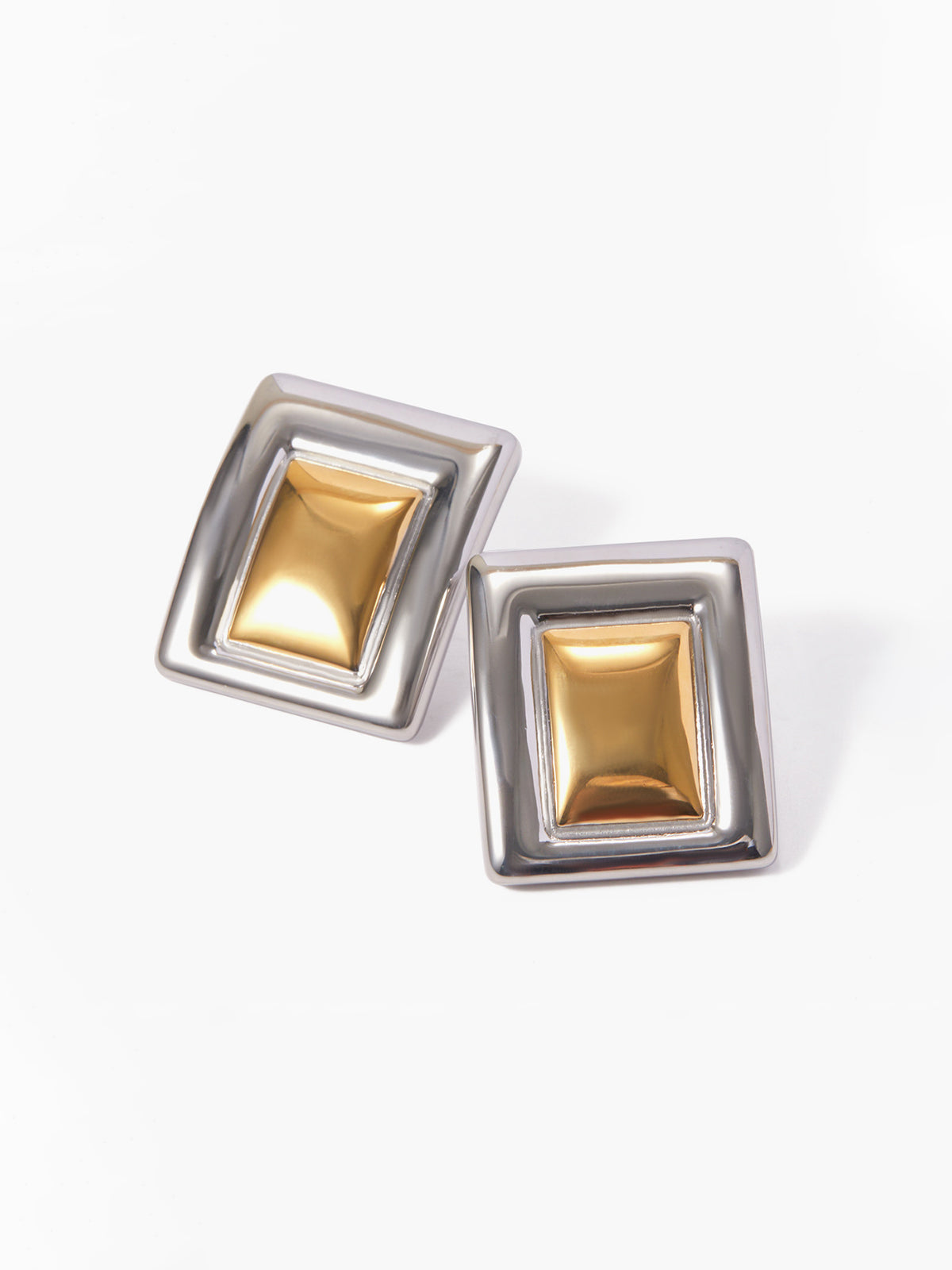 Two-Tone Rectangular Earrings — Titanium Steel in Silver — Svelte Chic