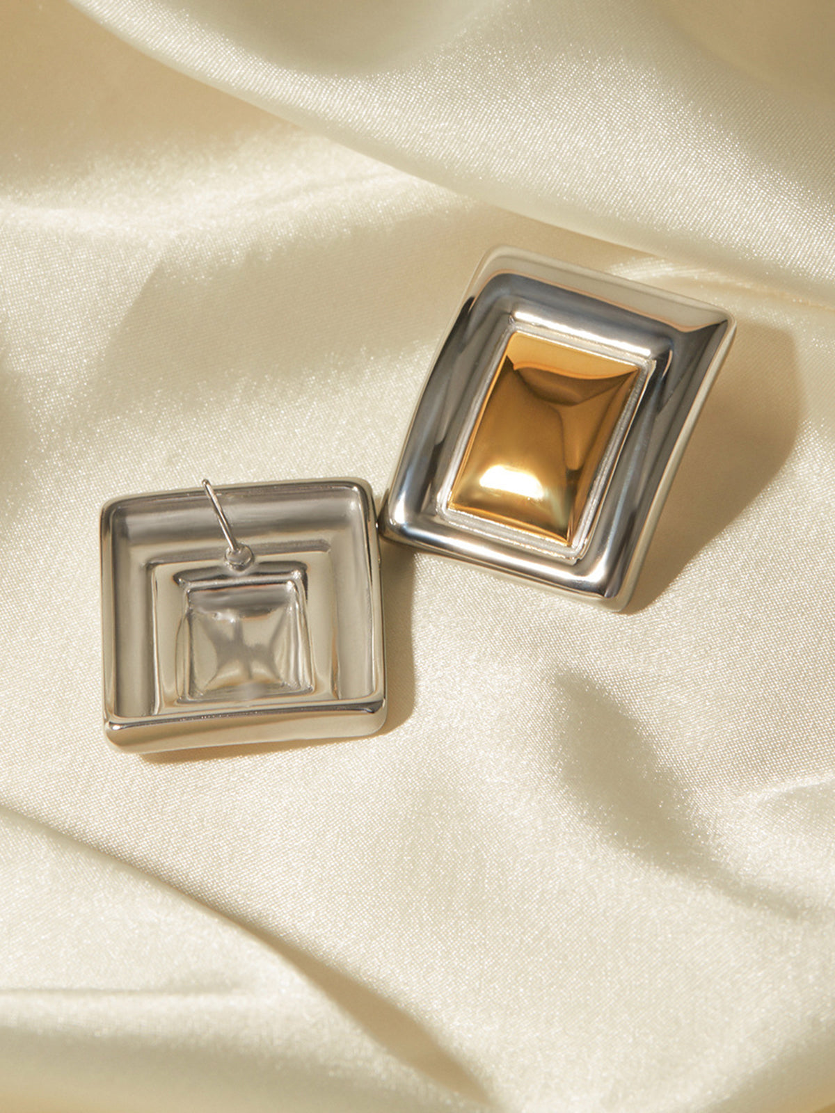 Two-Tone Rectangular Earrings — Titanium Steel — Svelte Chic