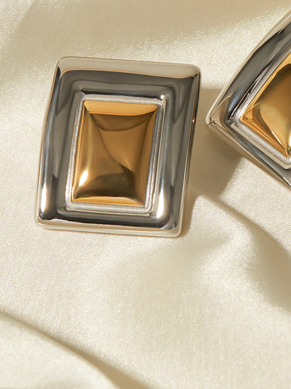 Two-Tone Rectangular Earrings — Titanium Steel — Svelte Chic