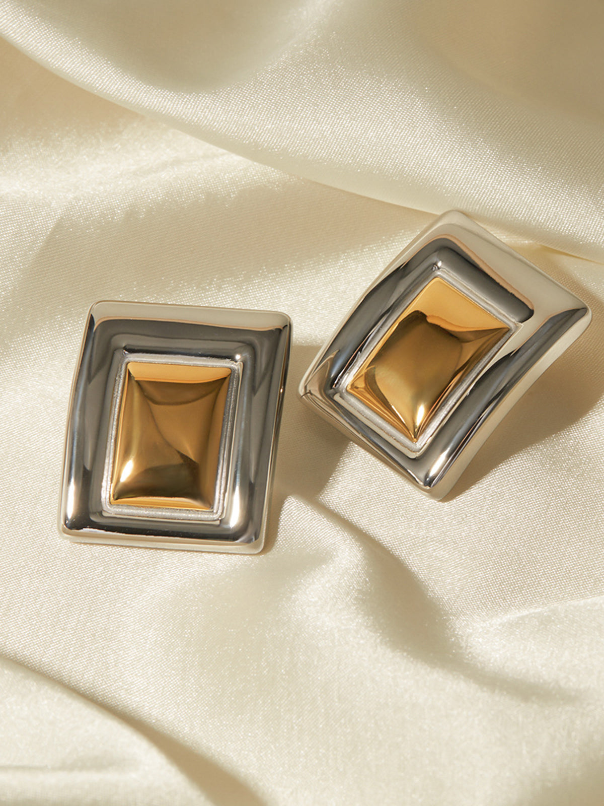 Two-Tone Rectangular Earrings — Titanium Steel — Svelte Chic