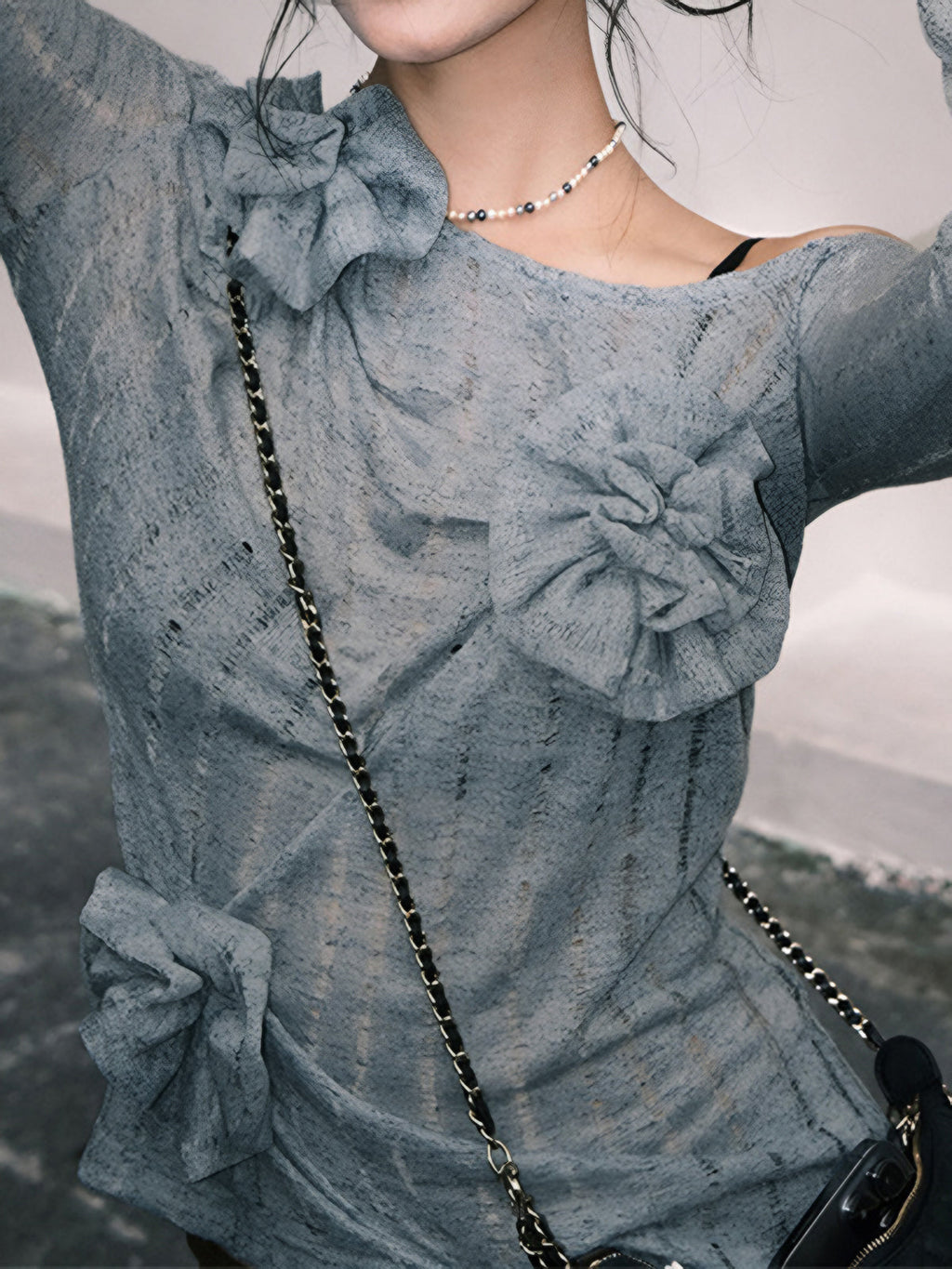 Asymmetric Floral Knit Sweater — Blue in Blue — Svelte Chic