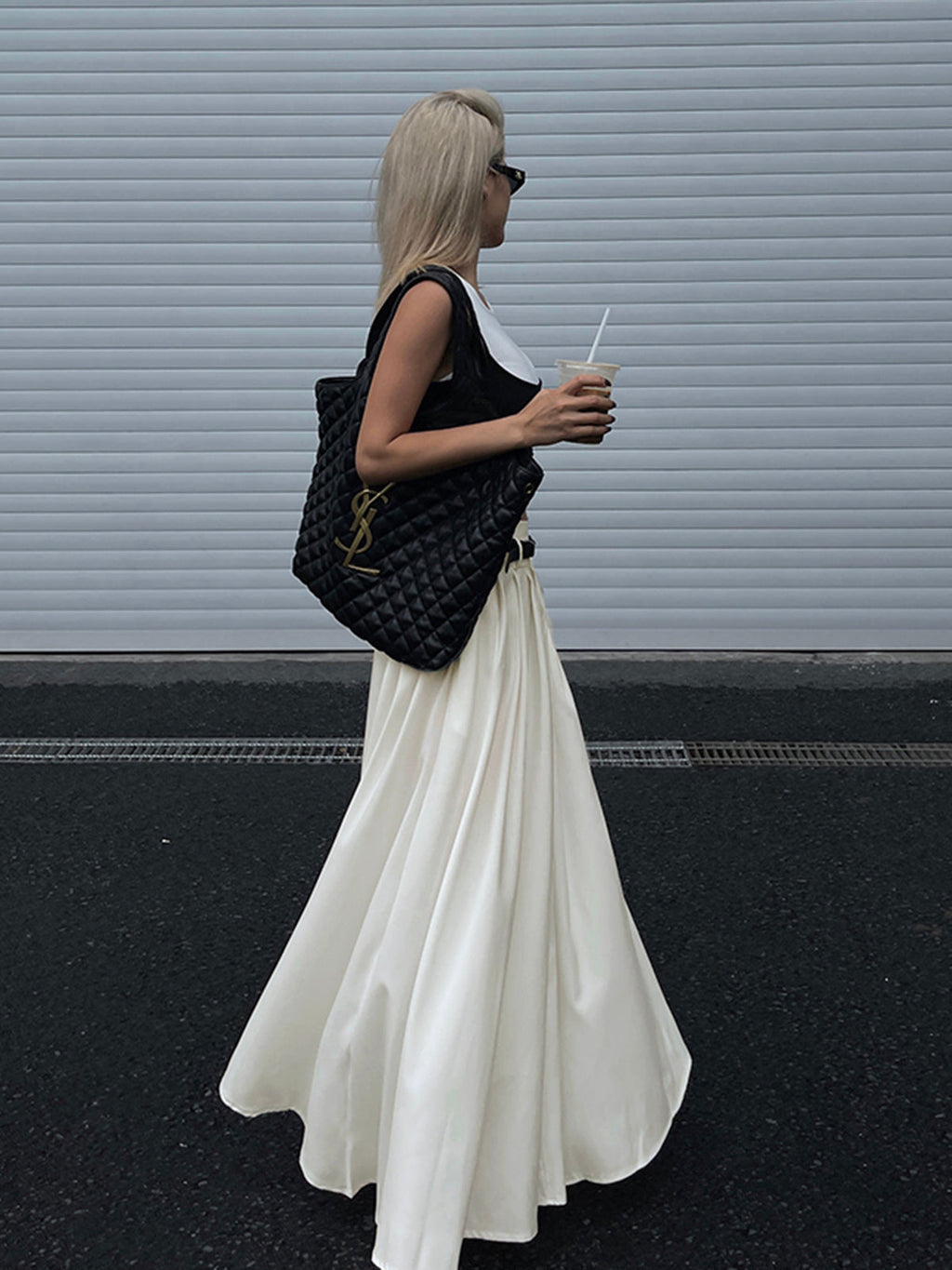 Belted Pleated Maxi Skirt — White — Svelte Chic