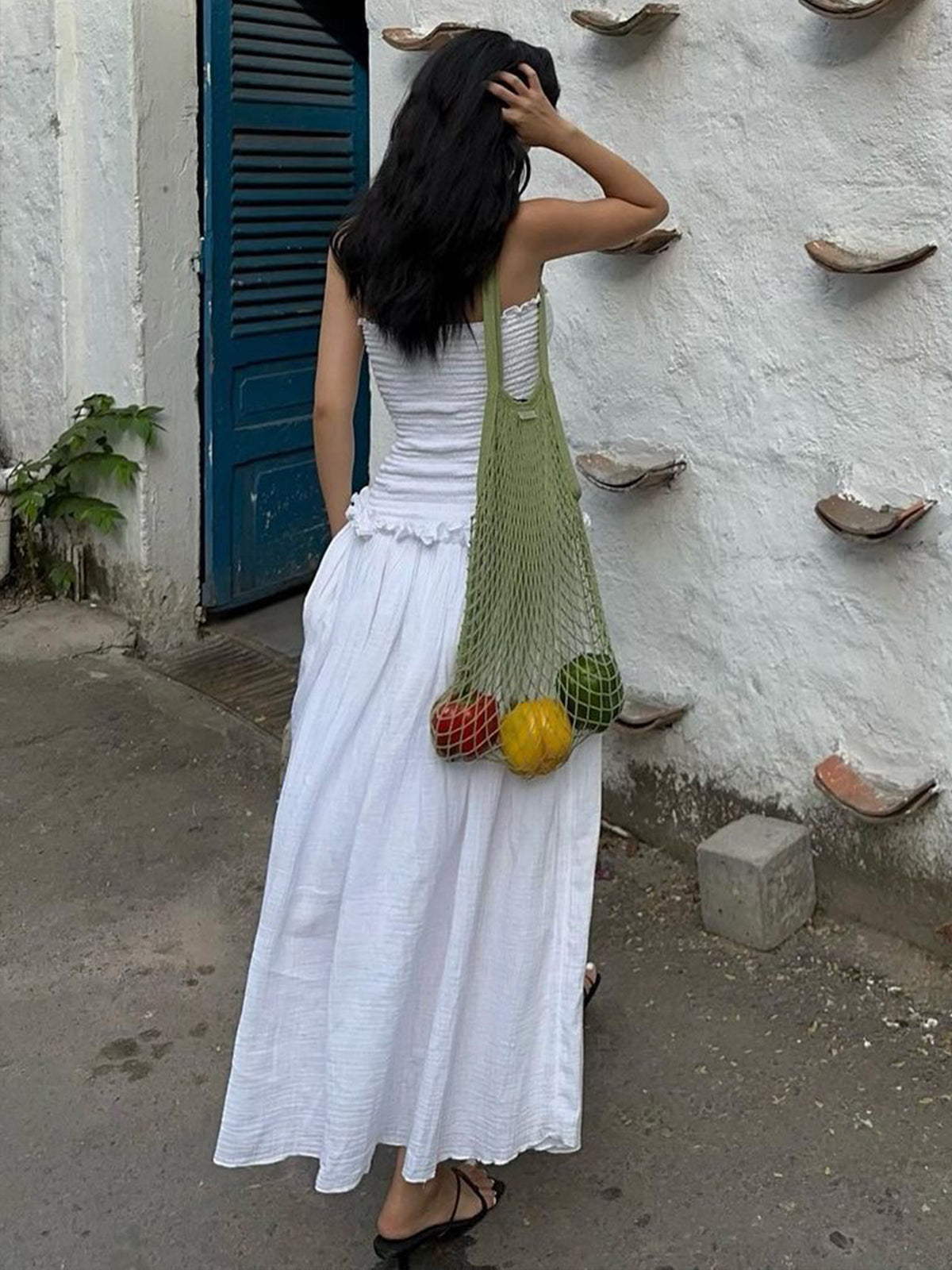 Shirred Strapless Maxi Dress — White — Svelte Chic