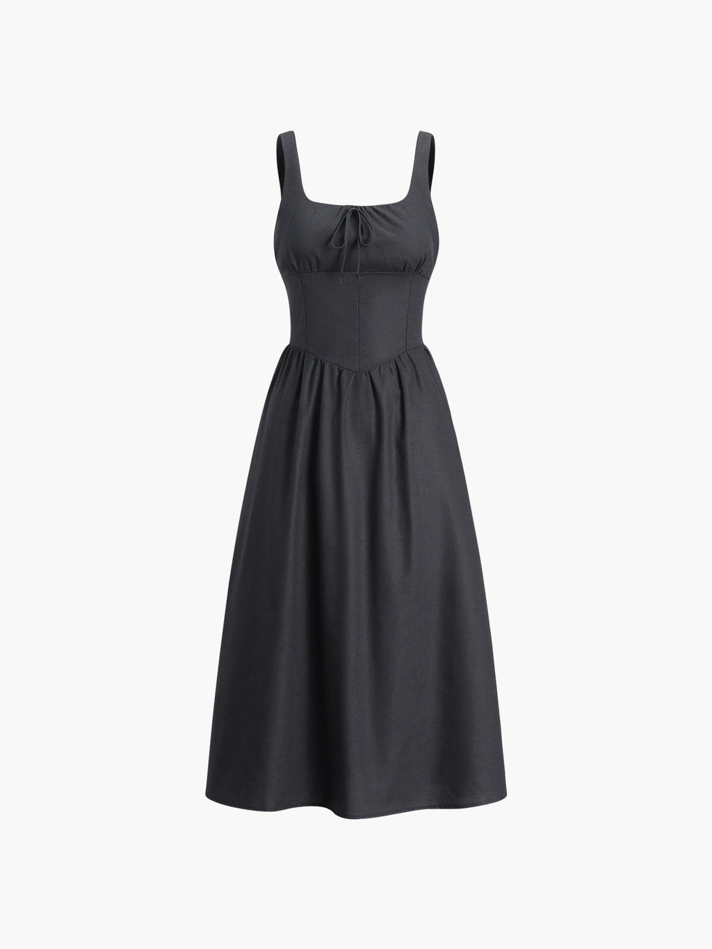 Cotton Linen Knotted Cami Midi Dress — Black — Svelte Chic