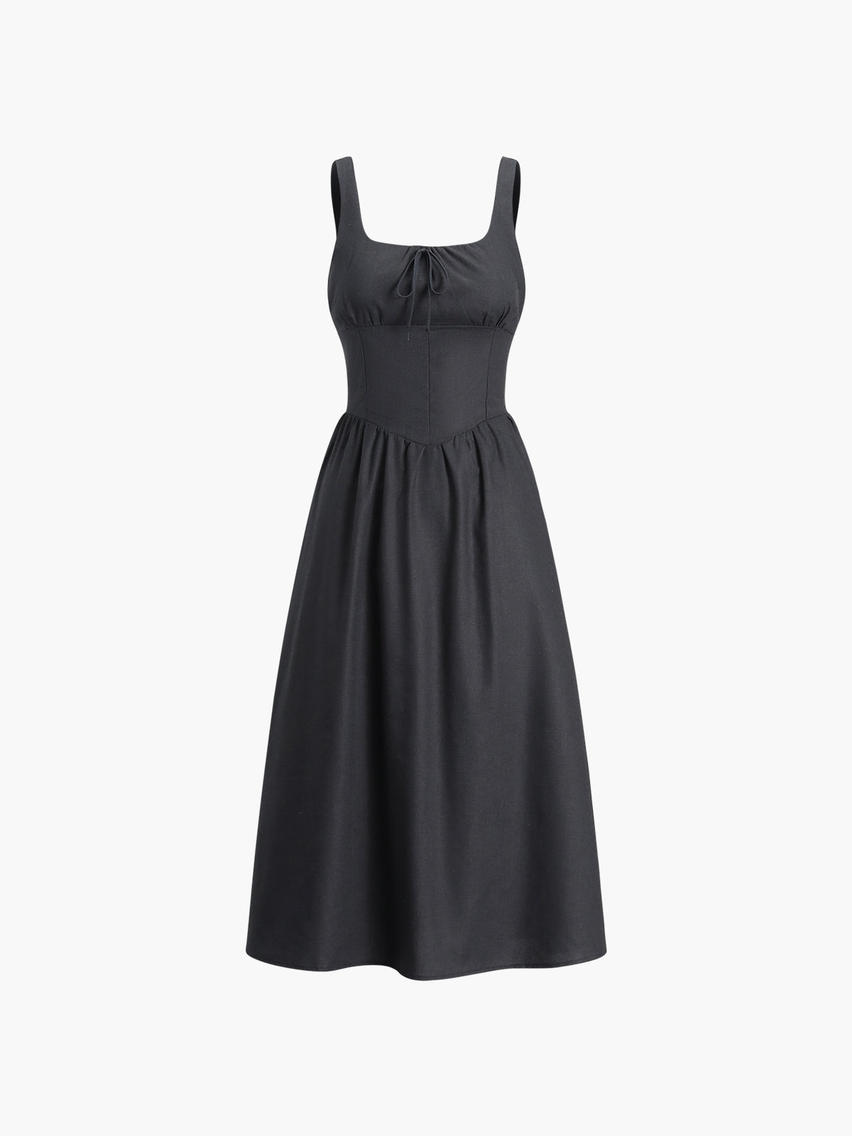 Cotton Linen Knotted Cami Midi Dress — Black — Svelte Chic