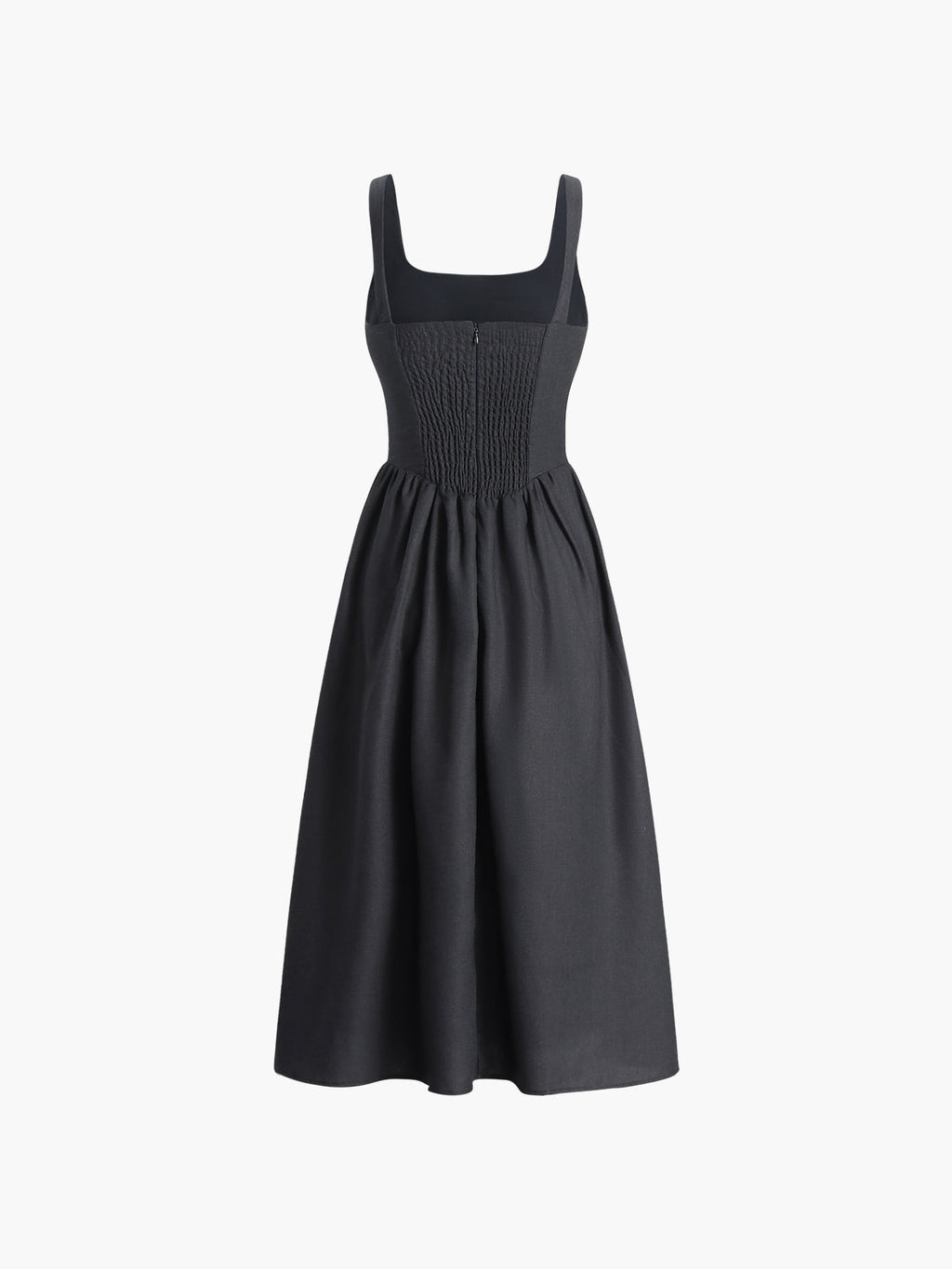 Cotton Linen Knotted Cami Midi Dress — Black — Svelte Chic