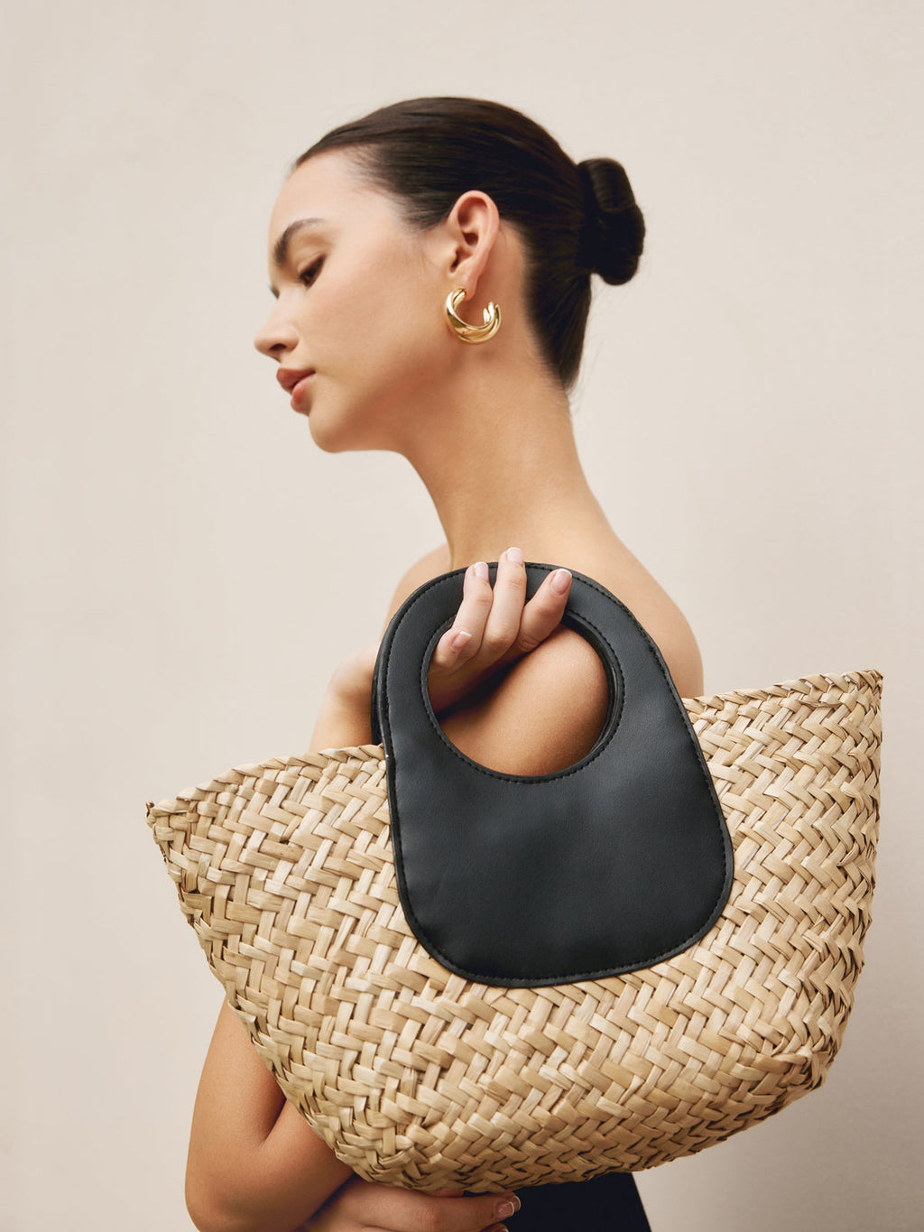 Double Strap Mini Basket Bag — Black Straw — Svelte Chic