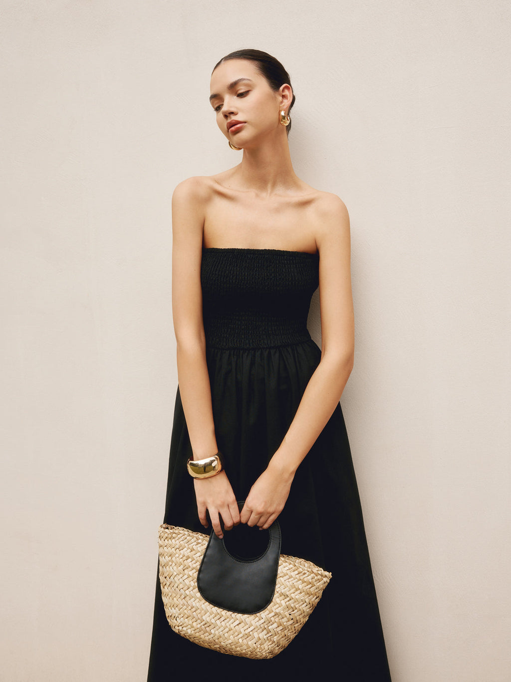 Double Strap Mini Basket Bag — Black Straw — Svelte Chic