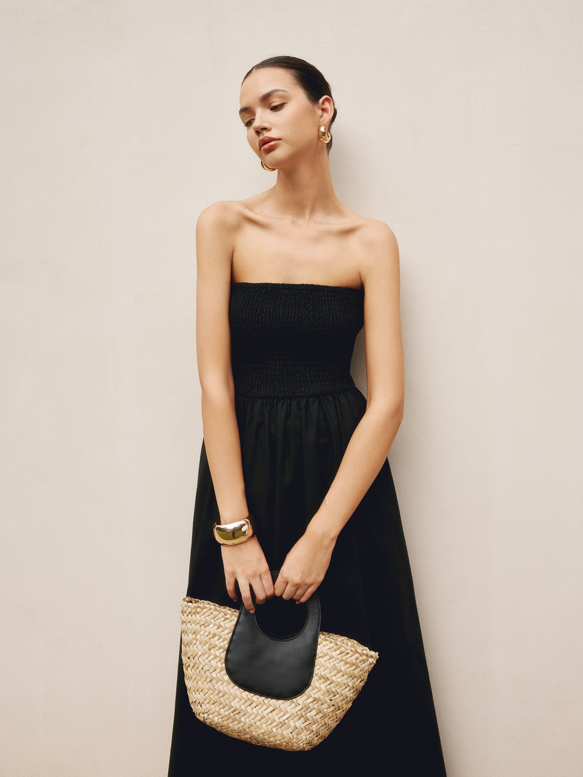 Double Strap Mini Basket Bag — Black Straw — Svelte Chic
