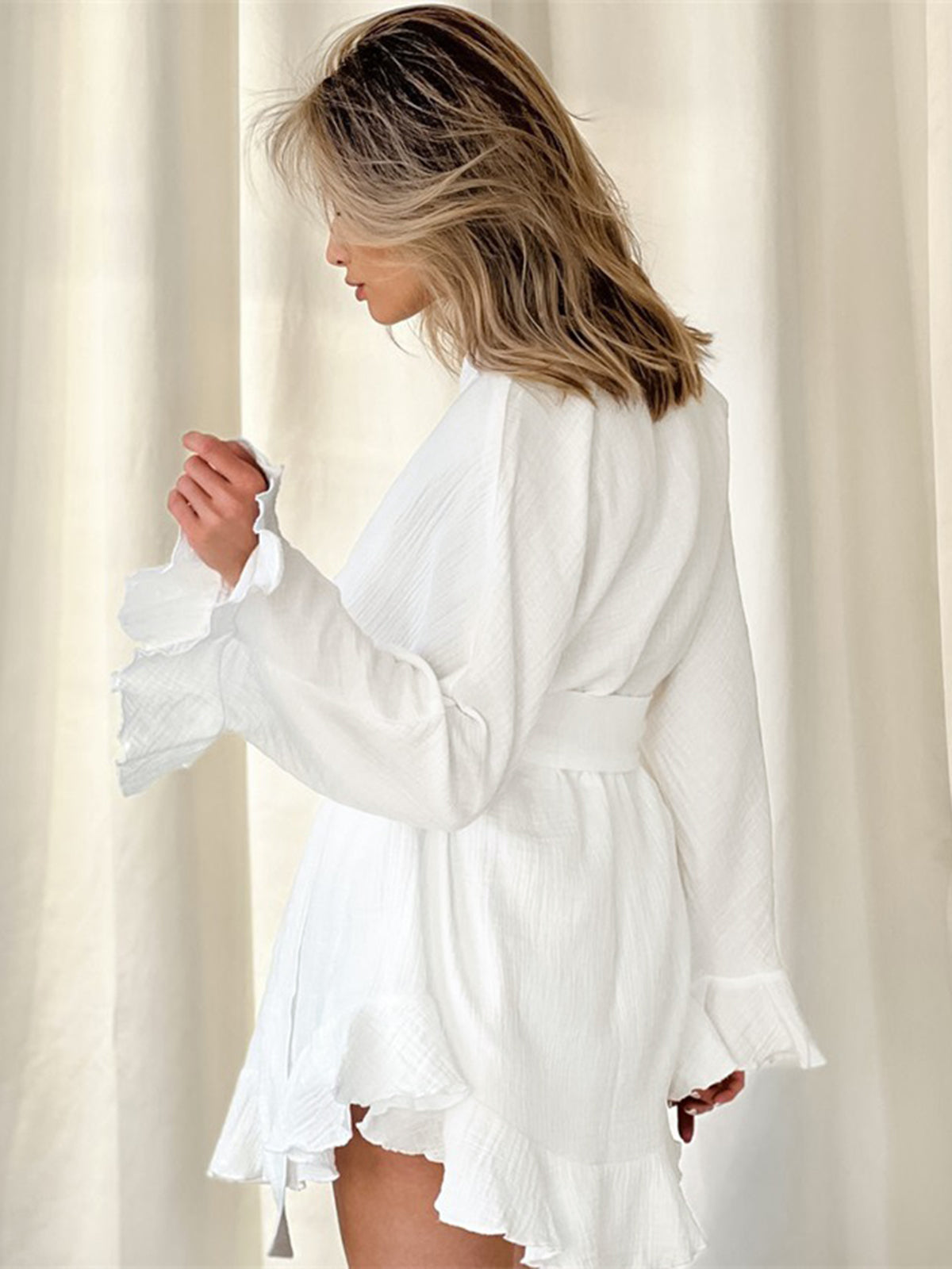 Cotton Ruffle Belted Shorts Set — White — Svelte Chic