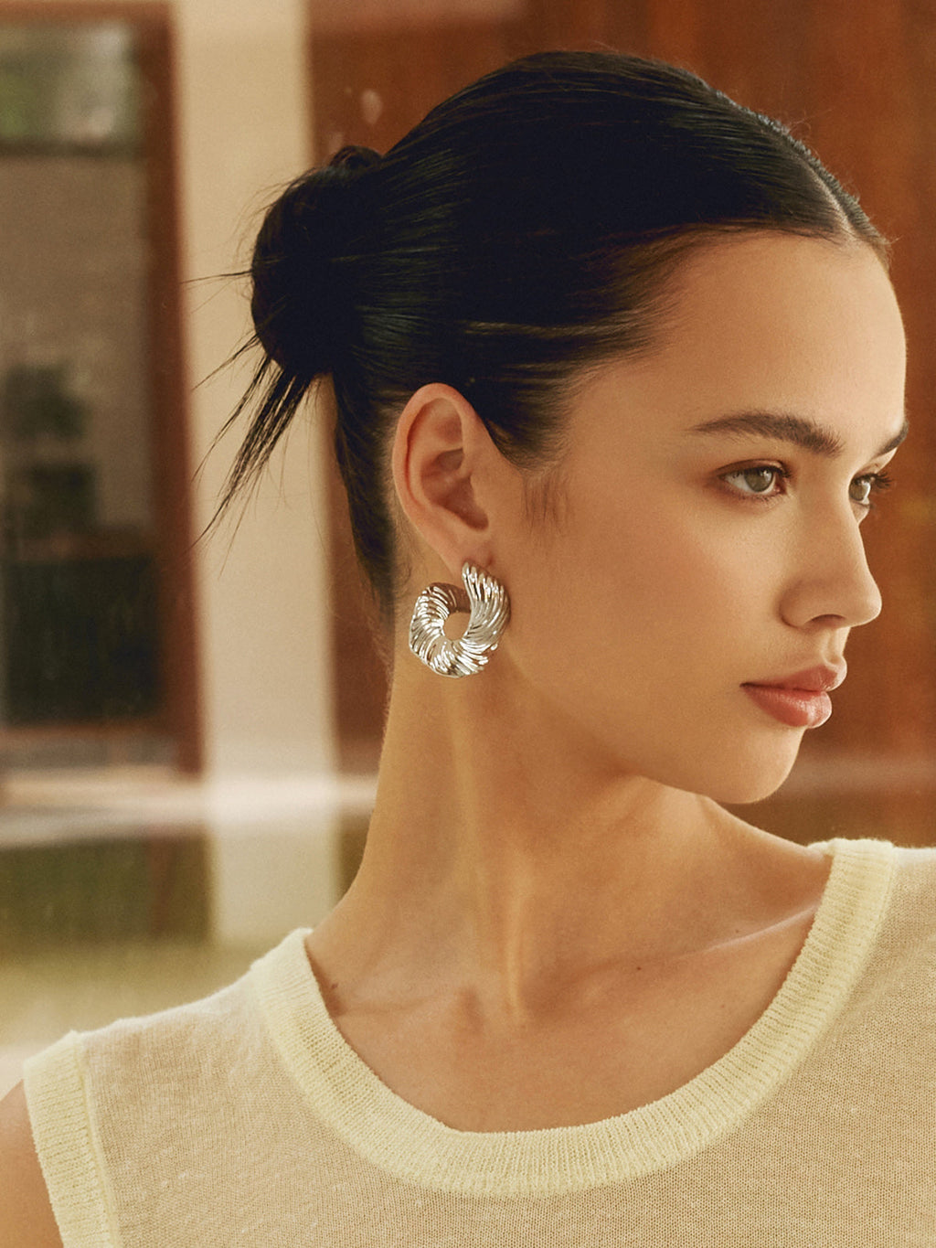 Geometric Textured Stud Earrings in Silver — Svelte Chic