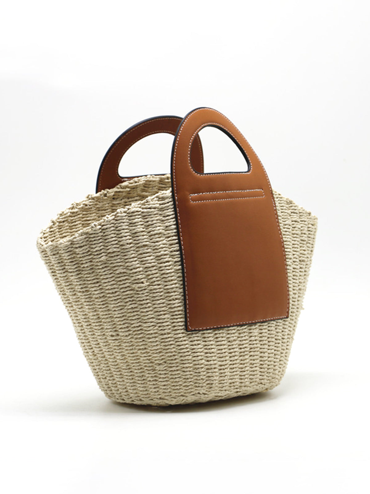 Two-Tone Straw Bag — Khaki & Beige — Svelte Chic