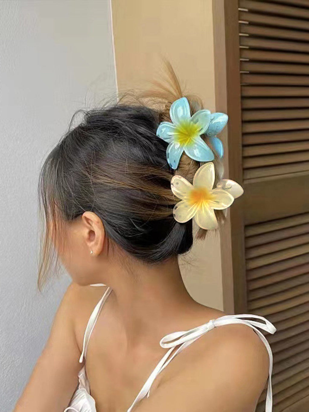 Resin Flower Hair Clip — Blue & Yellow in Blue — Svelte Chic