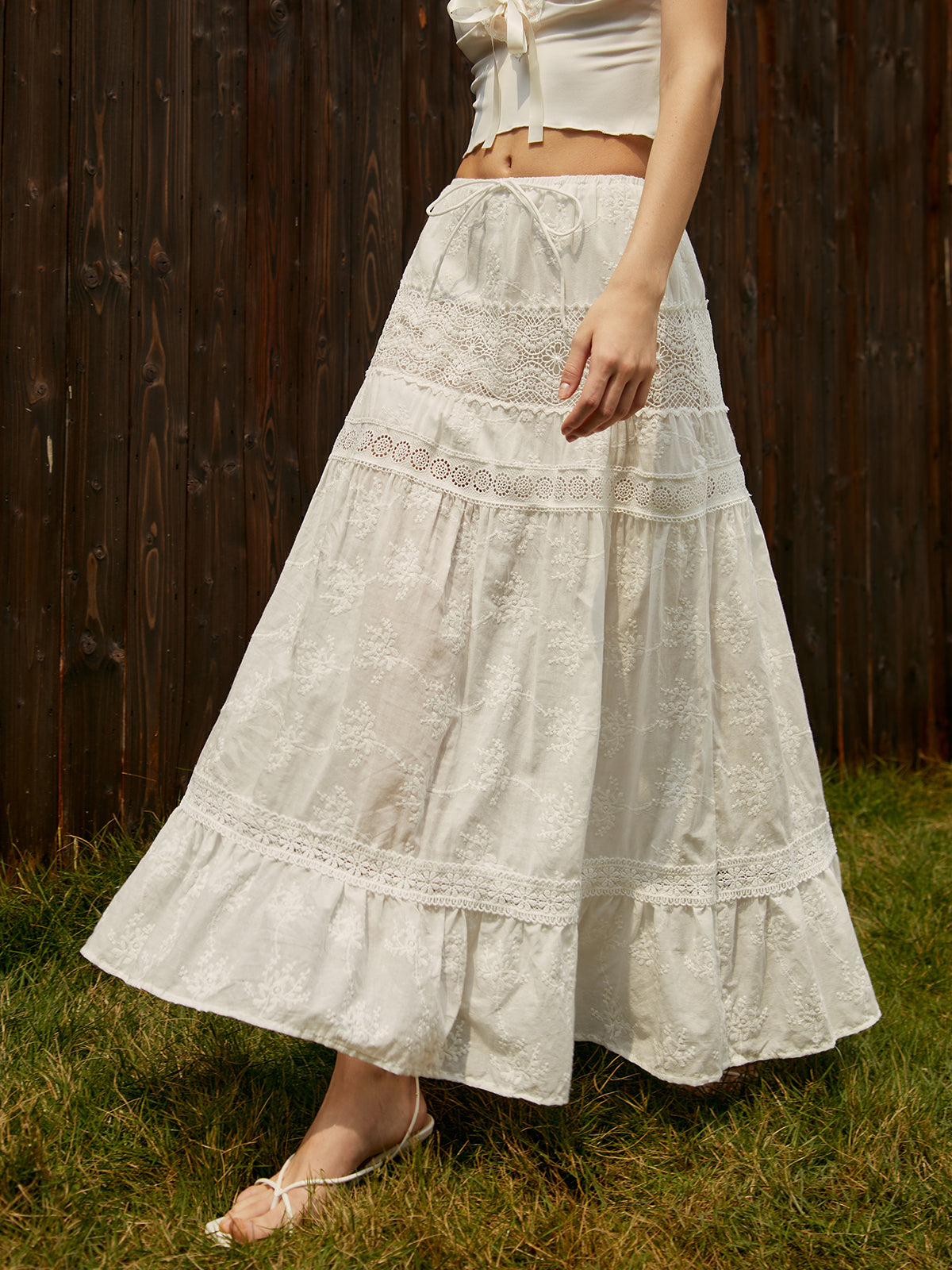 Jacquard Cotton Blend Maxi Skirt — White — Svelte Chic
