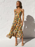 Floral Print Cami Midi Dress — Orange V-Neck in Orange — Svelte Chic