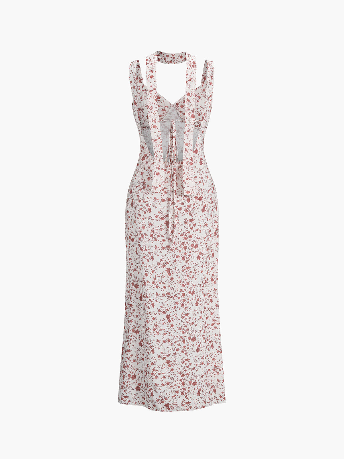 Ditsy Floral Asymmetric Halter Maxi Dress — Red Split — Svelte Chic