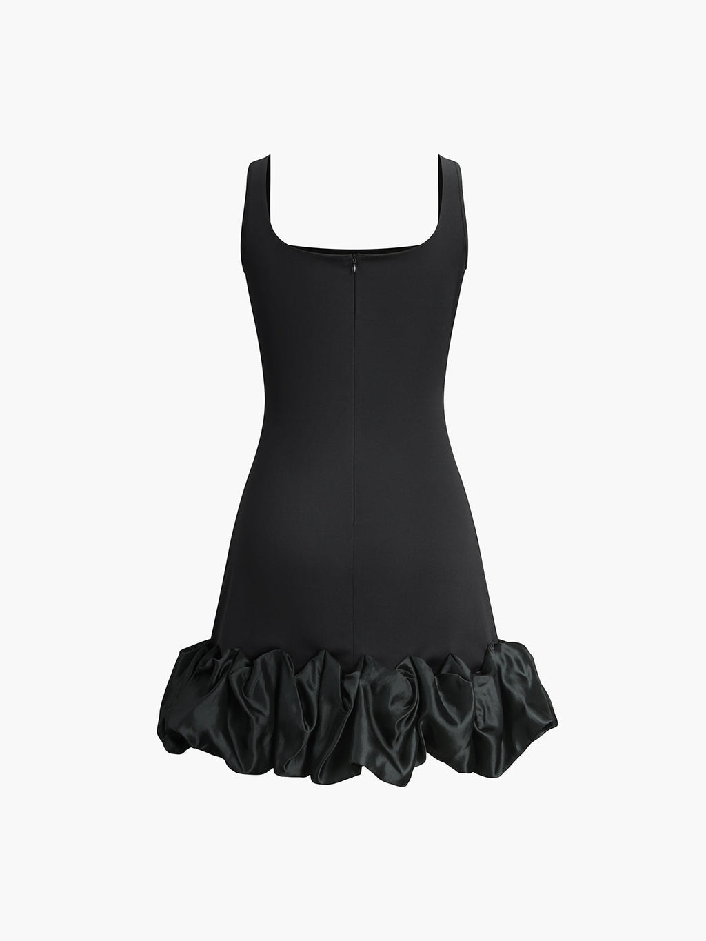 Ruffle Hem Square Neck Mini Dress — Black — Svelte Chic