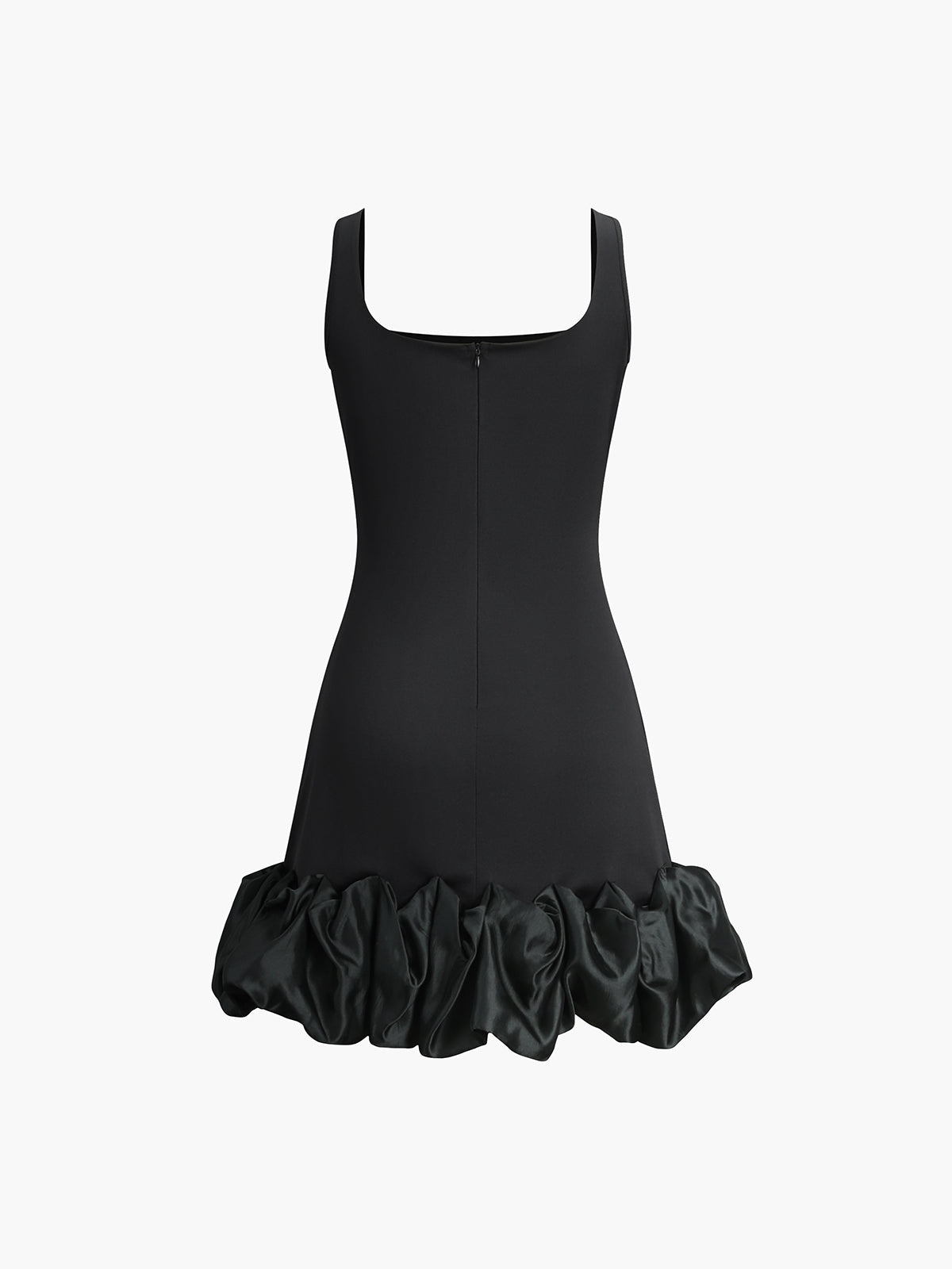 Ruffle Hem Square Neck Mini Dress — Black — Svelte Chic