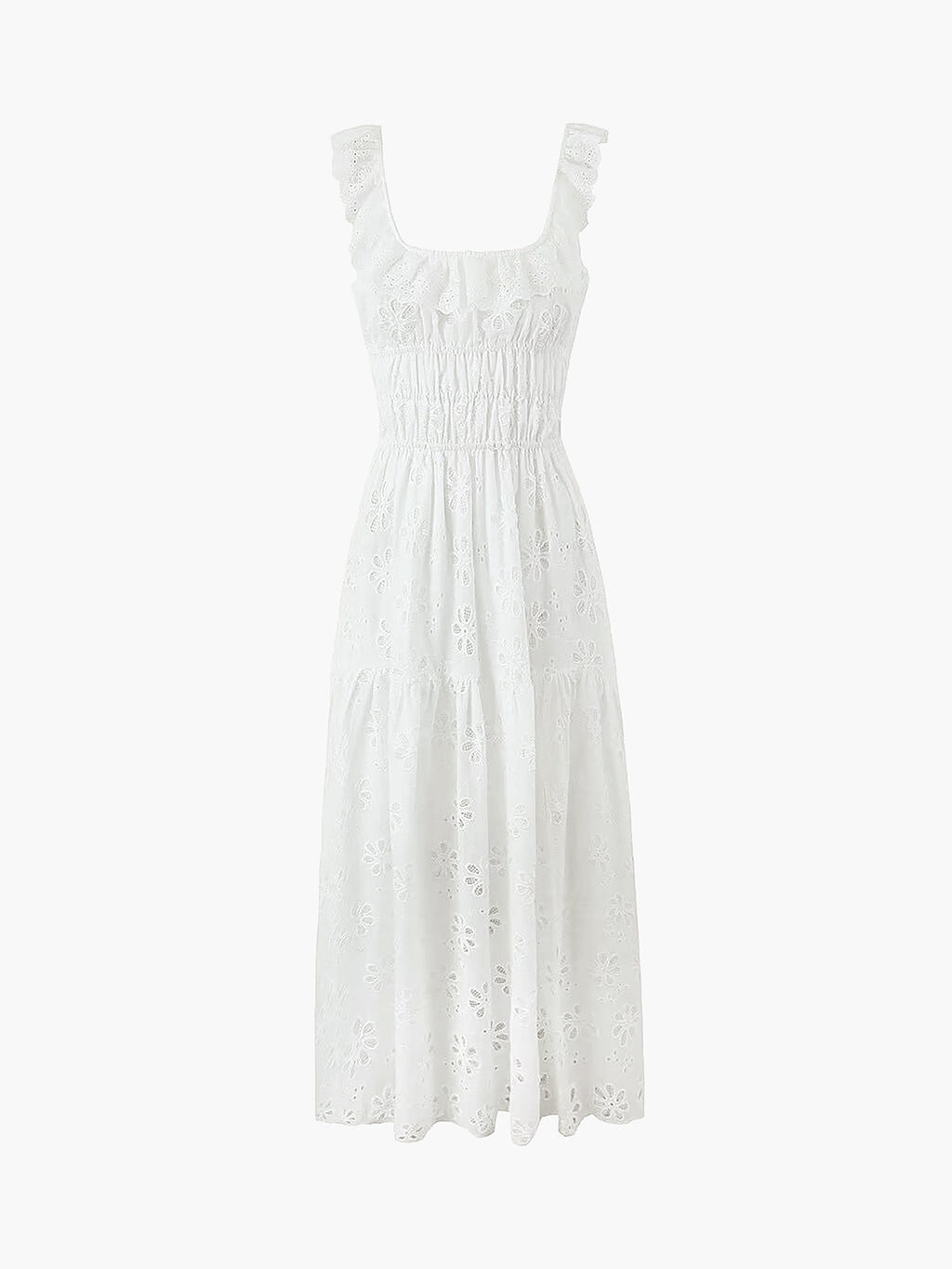 Eyelet Embroidered Cotton Maxi Dress — White — Svelte Chic