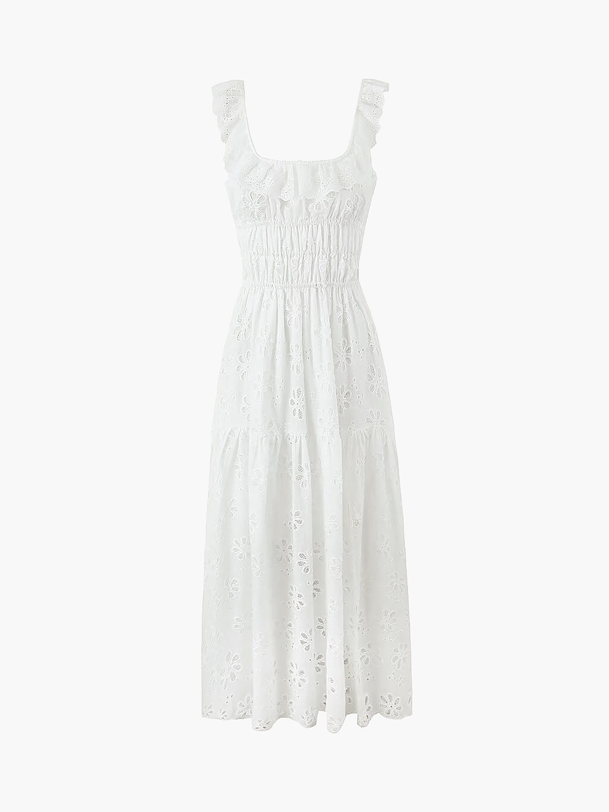 Eyelet Embroidered Cotton Maxi Dress — White — Svelte Chic