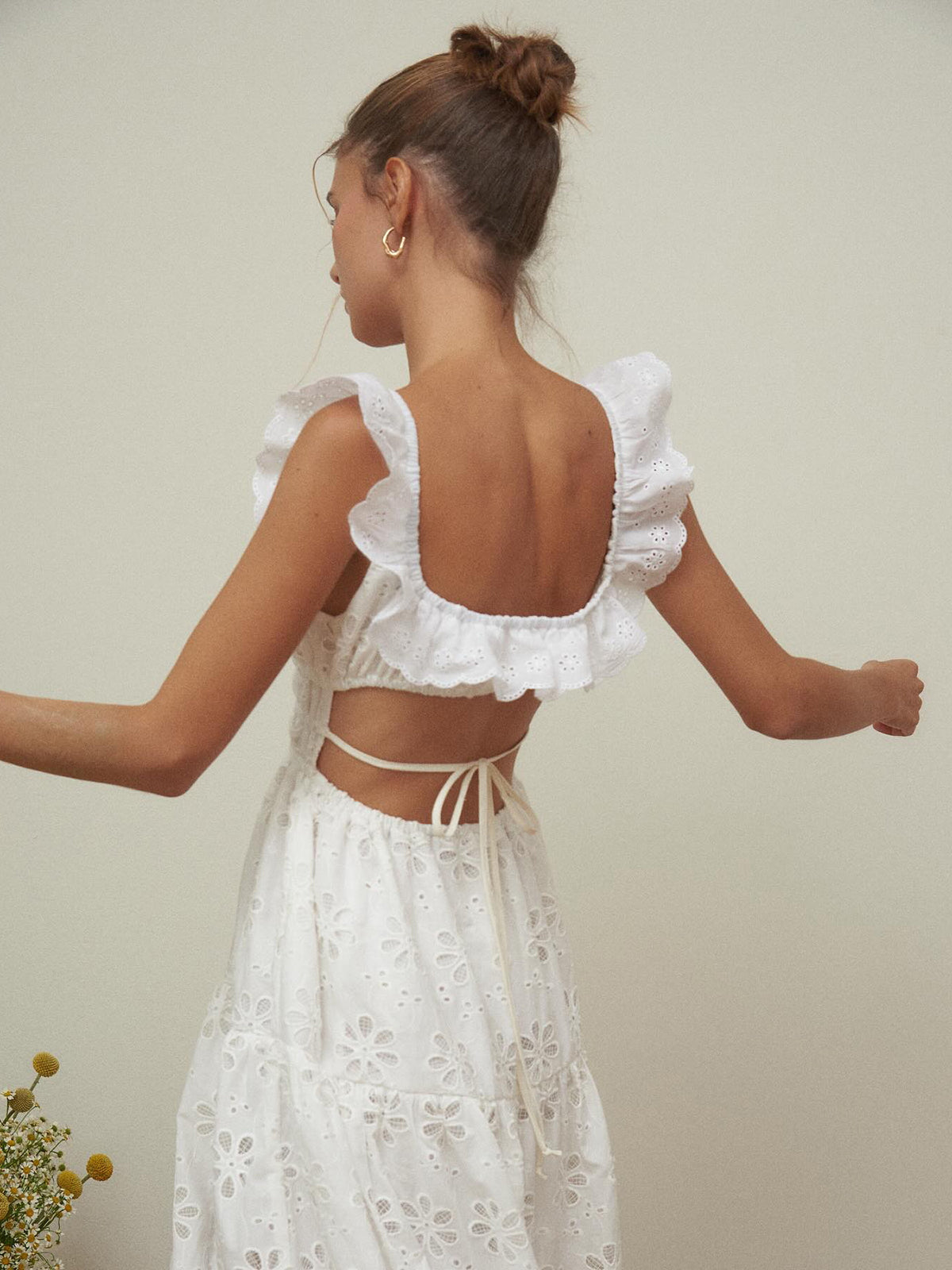 Eyelet Embroidered Cotton Maxi Dress — White — Svelte Chic