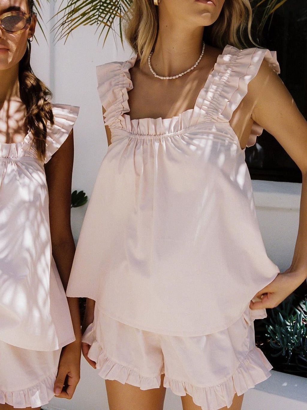 Pure Cotton Ruffle Shorts Set in Pink — Svelte Chic