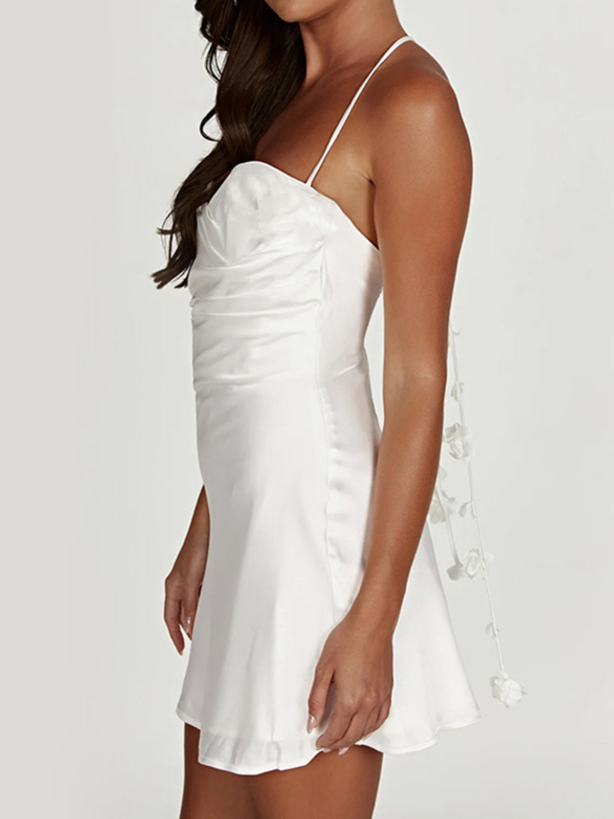 Floral Stripe Backless Halter Mini Dress — White — Svelte Chic