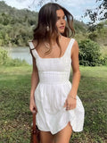 Square Neckline Mini Dress — White Cotton Blend in White — Svelte Chic