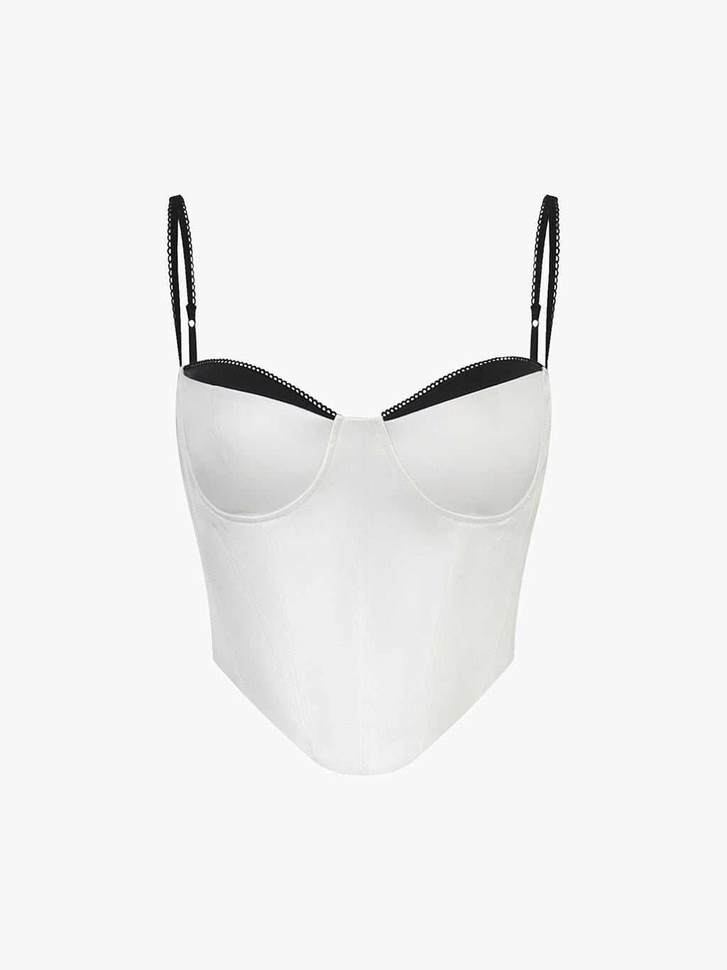 Contrast Trim Corset Cami Top — White Satin in White — Svelte Chic