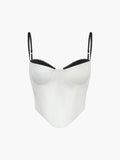 Contrast Trim Corset Cami Top — White Satin in White — Svelte Chic