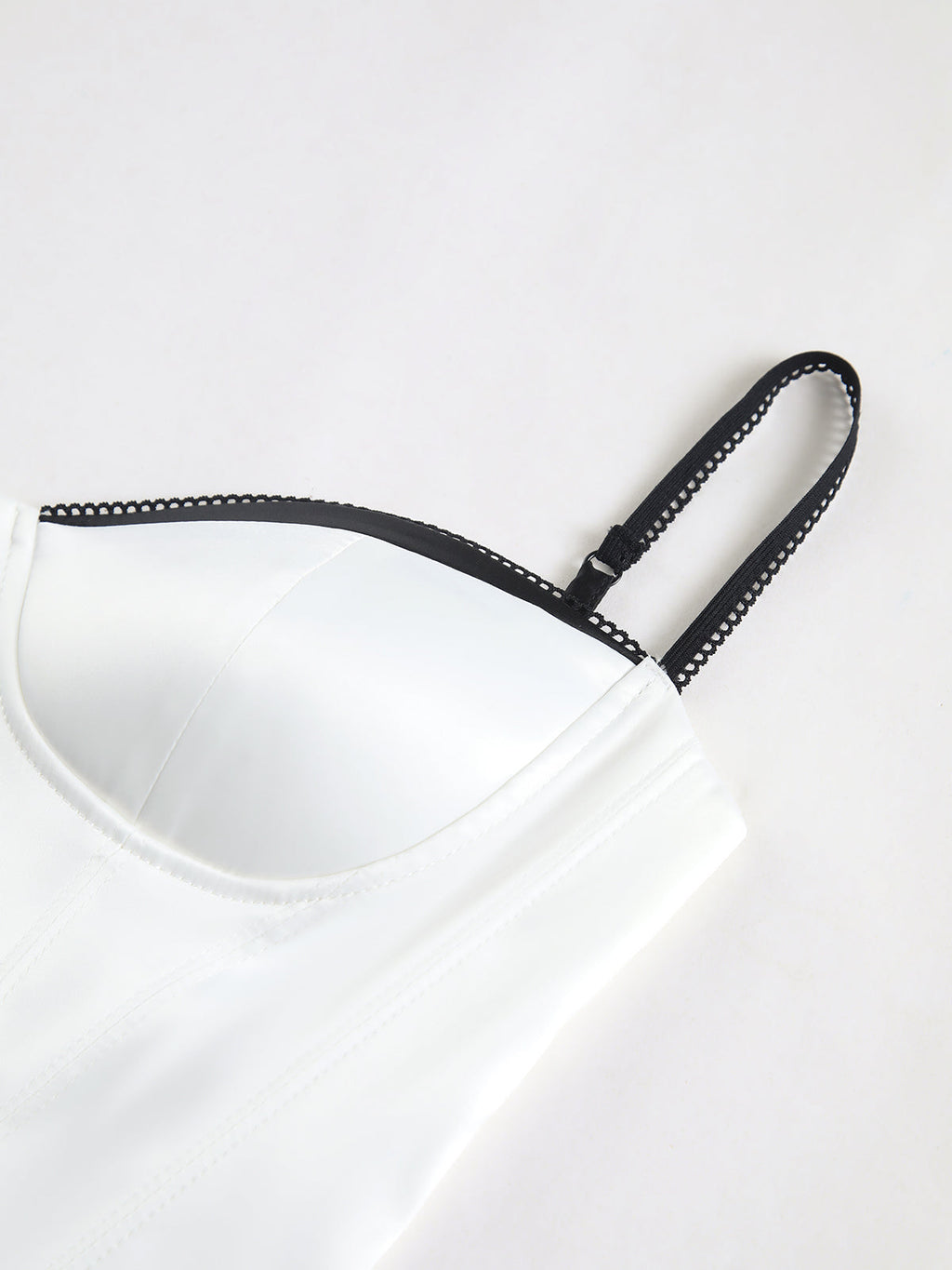 Contrast Trim Corset Cami Top — White Satin — Svelte Chic