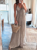 U-Neck Halter Backless Maxi Dress — Light Grey Stripe in Light Grey — Svelte Chic