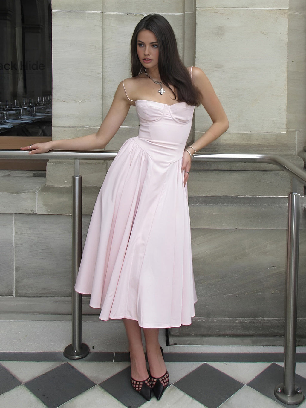 Sweetheart Neckline Cami Midi Dress — Pink in Pink — Svelte Chic