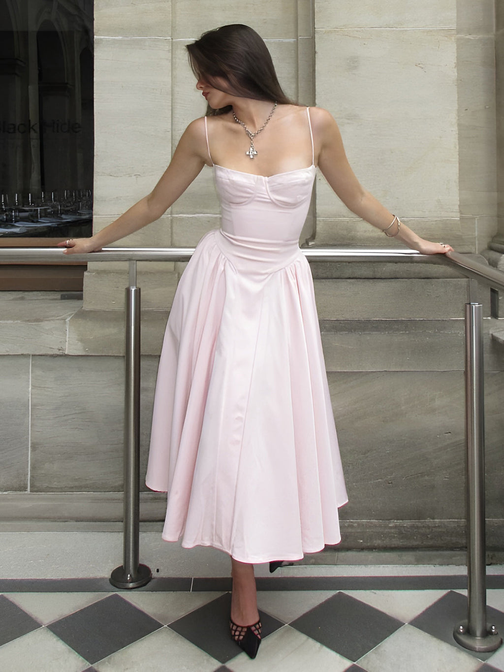 Sweetheart Neckline Cami Midi Dress — Pink — Svelte Chic