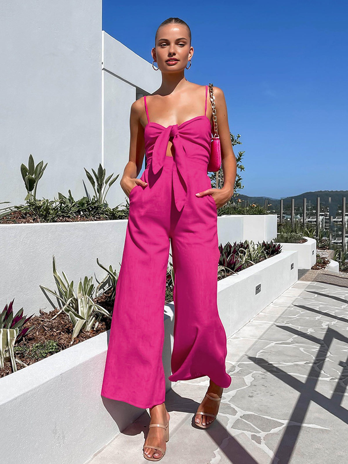 Twist Detail Cotton Jumpsuit — Sleeveless — Svelte Chic