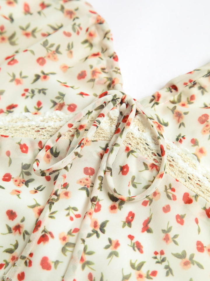 Дълга рокля с флорални възли и бохо принт 